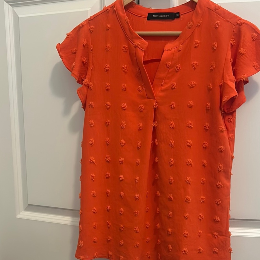 Merokeety XS Vibrant Orange Textured Blouse